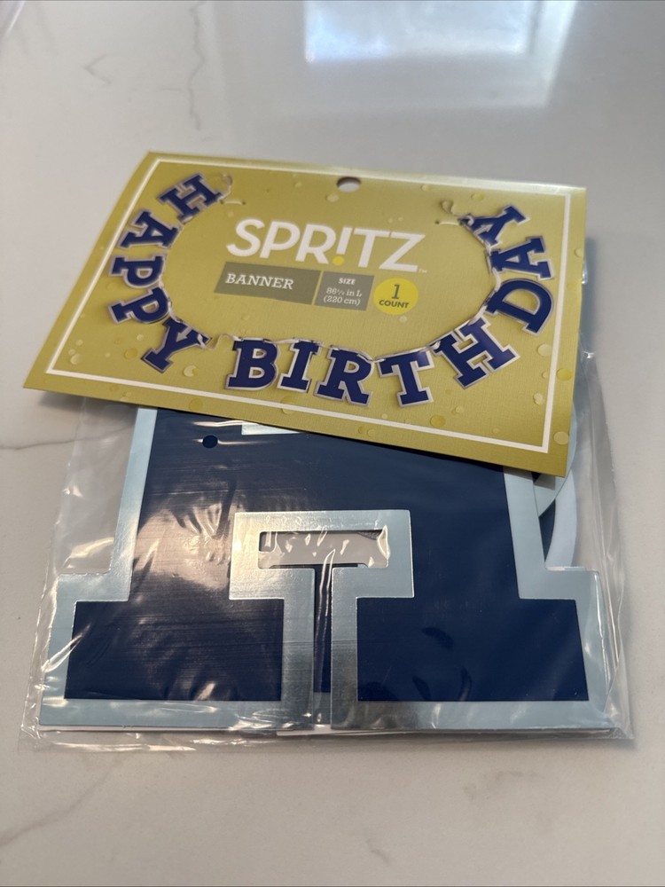 Spritz Happy Birthday Banner Multi Color Navy Blue Banner Large NIP