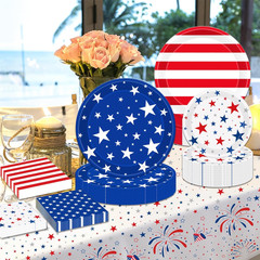 4th of July Disposable Tableware Set Serve 50 Red White Blue Plates Napkins Part