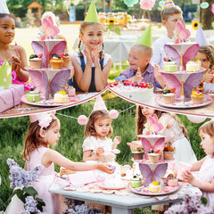2 Pcs 3 Tier Butterfly Cupcake Stand Butterfly Birthday Decorations Spring Cupca
