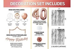 Rose Gold 40th Birthday Decorations for Women – 40″ Number Balloons & More