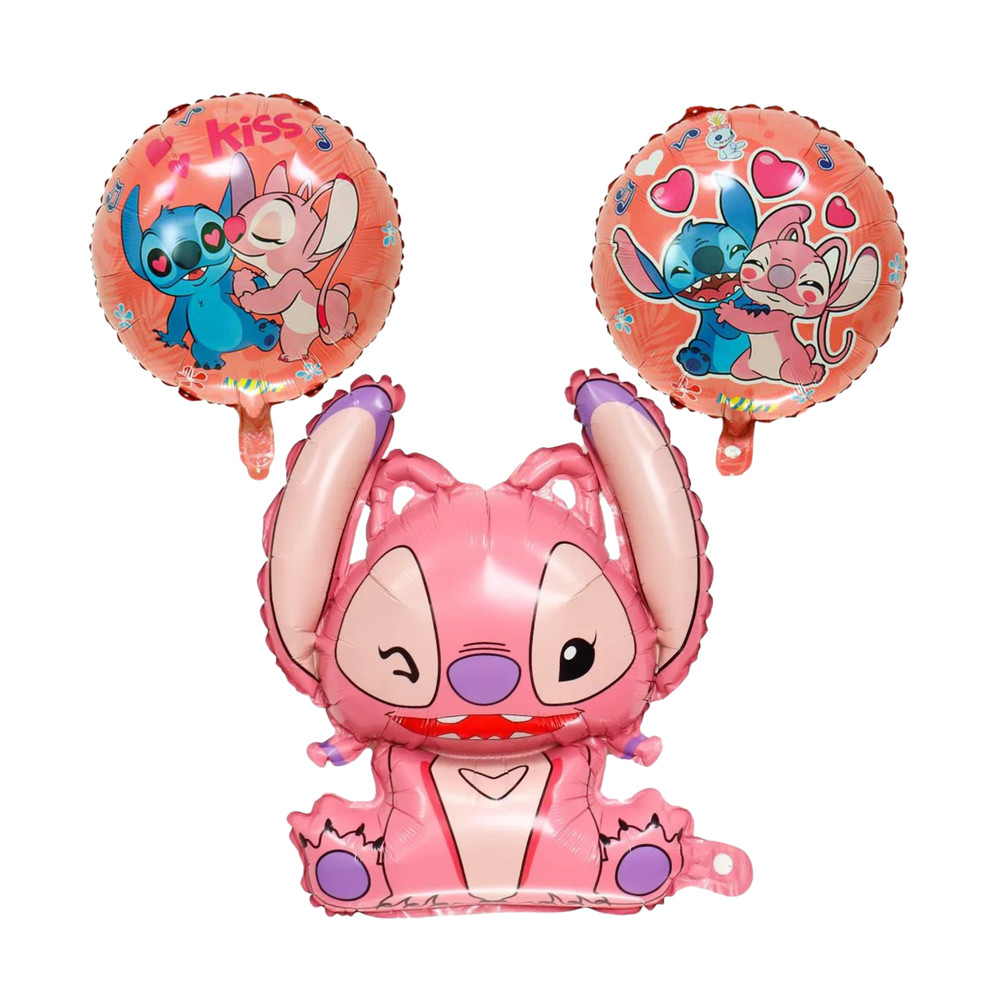 Stitch & Angel Foil Balloon Set Kiss Round Balloons Kids Birthday Party Pink