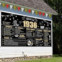 Large 90th Birthday Banner Backdrop Decorations for Women Men, Black Gold 90th