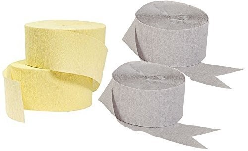Light Yellow and Gray Crepe Paper Streamers (2 Rolls Each Color), 290 FEET Total