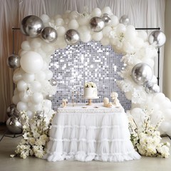 Instahibit 8.5×10 Ft Backdrop Stand w/ 72 Shimmer Wall Panels for Party Silver