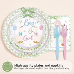 96 Pcs Sage Green White Goose Gender Reveal Decorations Baby Shower Plates and