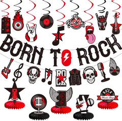 50’S Party Decorations Include Rock and Roll Banner, 50S Theme Hanging Swirls an