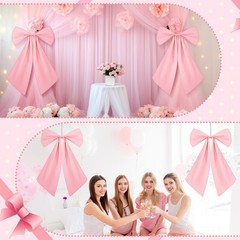 2 Pcs Large Pink Bows Decorations Coquette Party Decors 11 x 16 Inches Polyes…