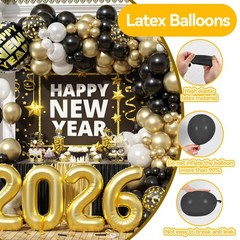 Happy New Year Balloon Arch, Black White and Gold Balloon Garland Kit with Ne…