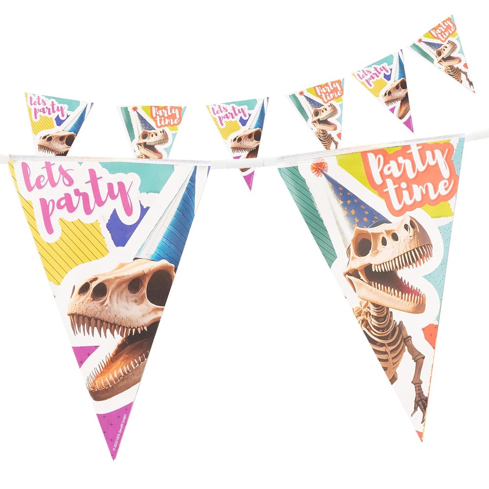 Dino skeleton pennant banner 16 ft party garland multicolored