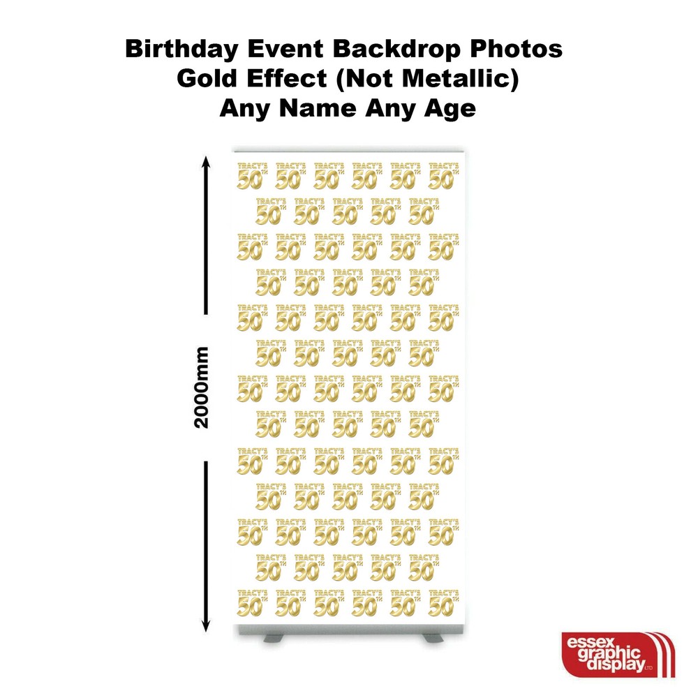 Birthday Photo Backdrop Banner Stand Any Age Gold Effect Name & Age Bespoke