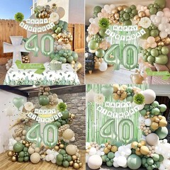 40th Birthday Decorations for Woman, Sage Green 32 Inches, Green, Gold