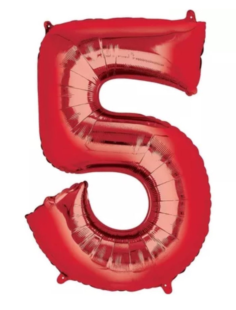 BRAVA! Number “5” Single PC 34” Foil Balloon – Red