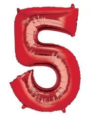 BRAVA! Number “5” Single PC 34” Foil Balloon – Red