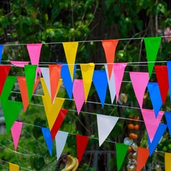 108ft Red Blue Yellow Pennant Banner Flags String Hanging 64PCS Triangle Bunt…