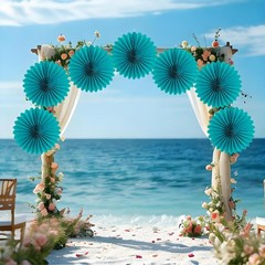 Vibrant Teal Hanging Decorations – Set of 6 Durable Paper Fans for All Occasions