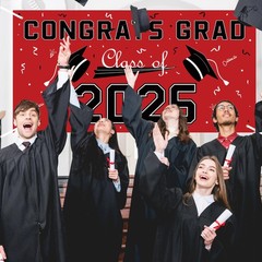 Graduation Decorations 2026 – Red Polyester Backdrop –