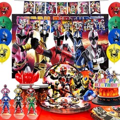 Power Rangers Party Decor for Boys Birthday Tableware Backdrop Cake Toppers Set