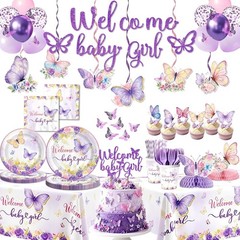Butterfly Baby Shower Disposable Tableware (Plates, Napkins, Cups, Tablecover)