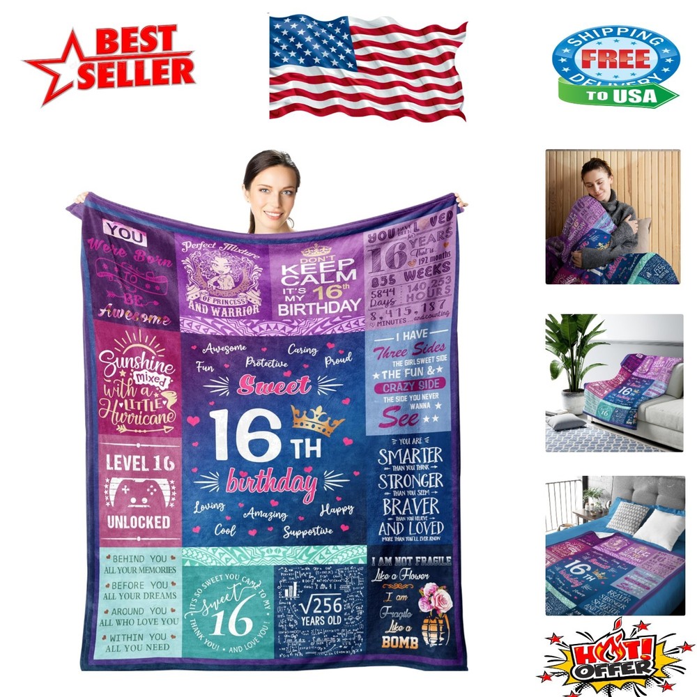 Cozy 16th Birthday Blanket – Ideal Fleece Gift for Girls, Lightweight & Compact