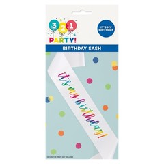 «It’s My Birthday» Sash White w/ Rainbow color letters by 321 Party #20997 NEW
