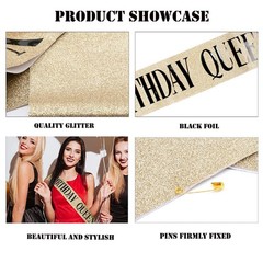 Jozlynn Gold Glitter Birthday Queen Sash for Women 1 Count (Pack of 1),