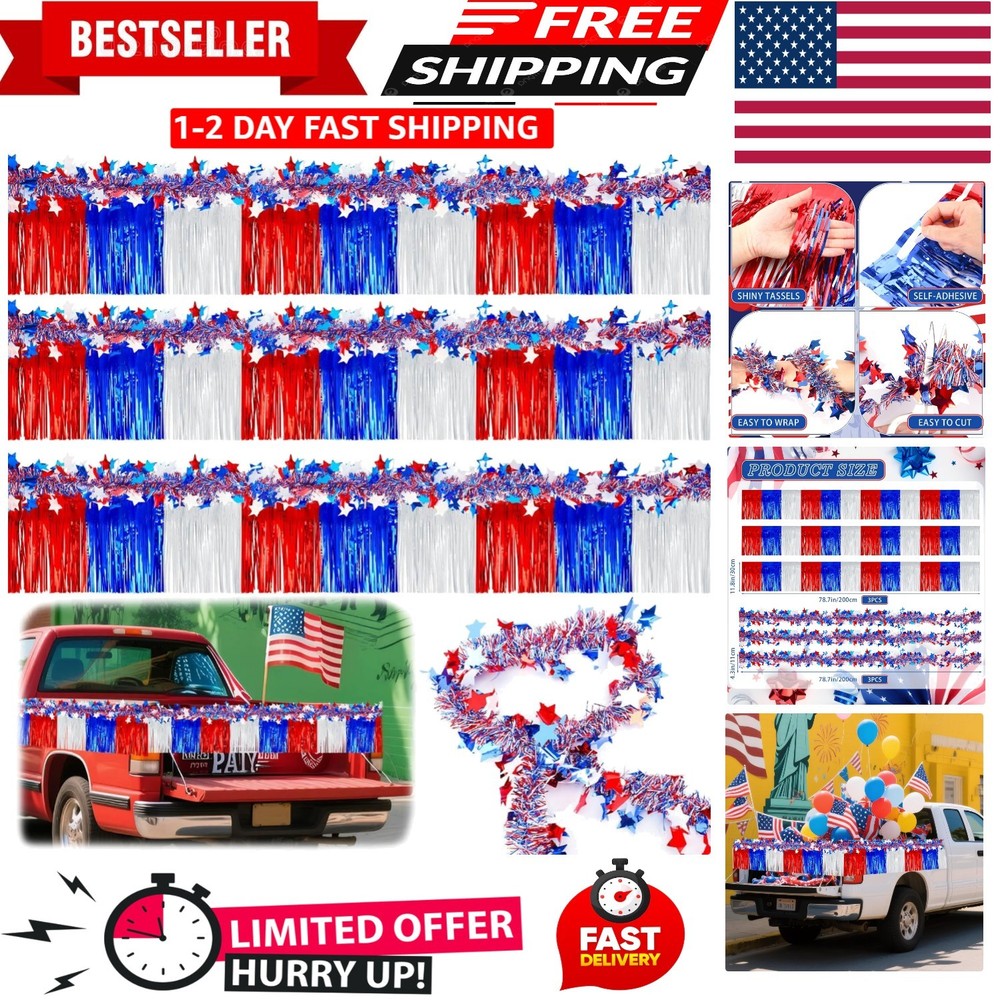6 Pcs 4th of July Parade Car Decorations Kit Patriotic Parade Float Golf Cart…