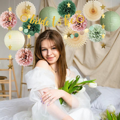 Elegant Dusty Pink and Sage Green Bridal Shower Decorations with Gold Accents