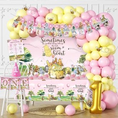 107pcs Classic Bear Birthday Decorations Set – Perfect for 1st Girl Birthday