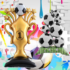 59Inch Stand Pedestal Football Trophy Shape Foil Balloons Soccer Cup Balloon Bir