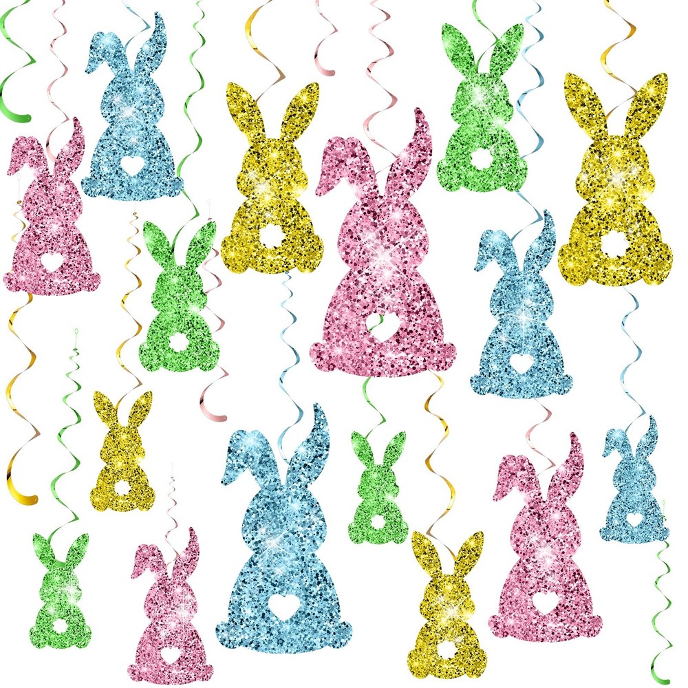 32 PCS Easter Bunny Glitter Hanging Swirl Ceiling Streamer Decor Set
