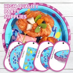 Bright Blue Hawaiian Luau Party Decor – 24 Plates, Napkins & Forks Included