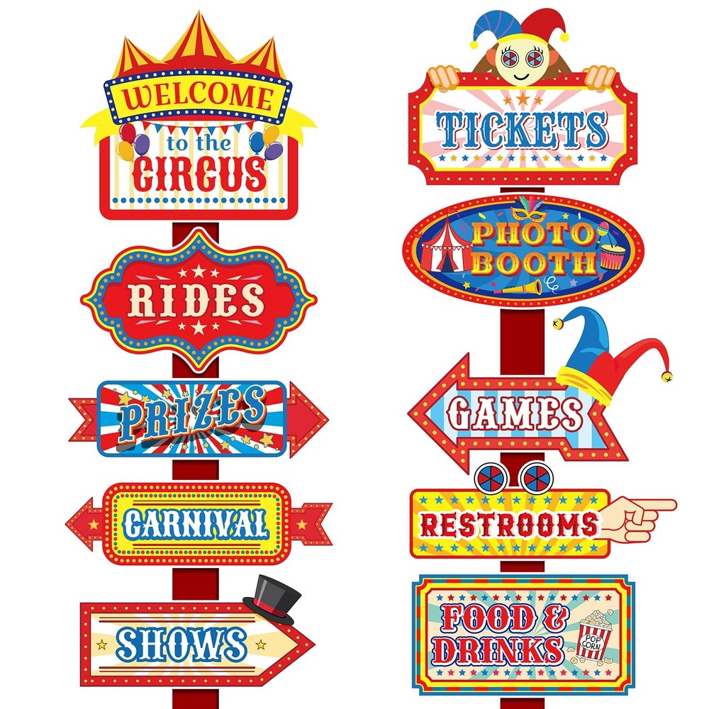 20 PCS Circus Carnival Decorations Theme Party Photo Booth Props Welcome Signs