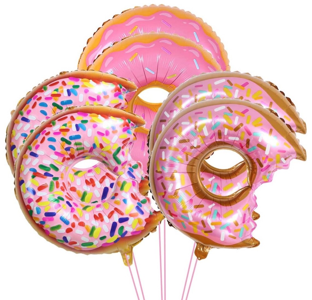 6PC Donut Foil Mylar Balloons Sprinkles Sweet Birthday Party