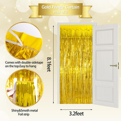 Gold Foil Fringe Backdrop Curtains – 2 Pack Tinsel Streamers for Events