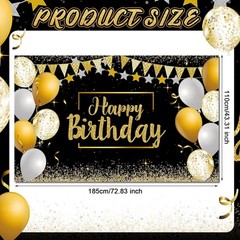 Versatile Birthday Backdrop 72.8 x 43.3 Inch Black Gold for Memorable Parties