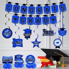 Graduation Decorations 2026 Blue Themed Set, Congrats Grad Banner, Class of 2026