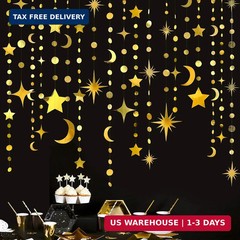 Gold Star Moon Circle Dot Garland Party Decorations Kit Hanging Crescent and Twi