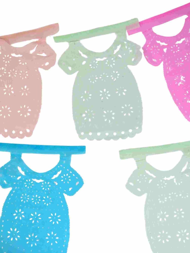Baby Shower Tissue Paper Banner 181″ Multicolor Dress Cutouts 18×1