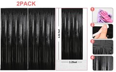 2 Pack 3.28 ft x 6.56 ft Black Tinsel Curtain Party Backdrop Decorations,