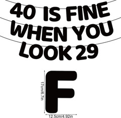 40 Is Fine When You Look 29 Banner, Pre-Strung Glitter Black Cardboard 40Th Birt