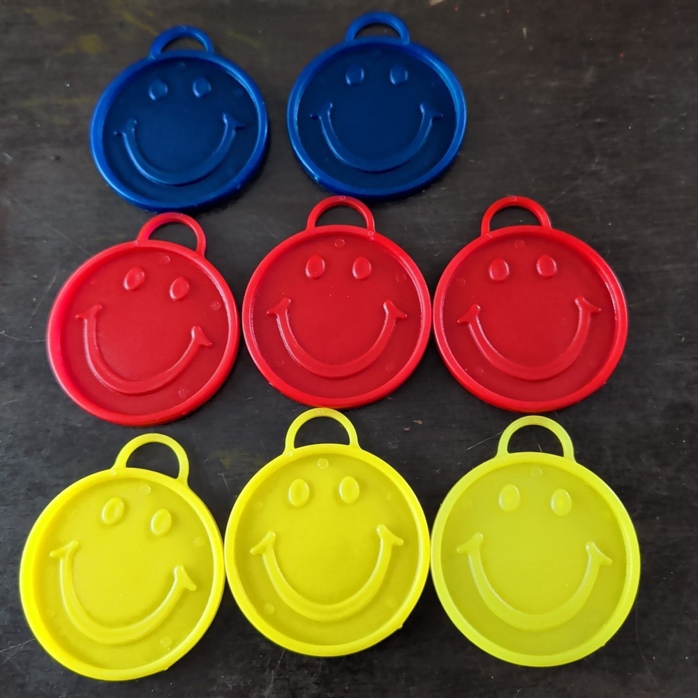 8 Plastic Balloon Weights Blue Red Yellow Smile Happy Face Vintage Zibi-Core