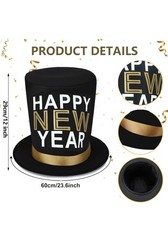 2 Pcs Black Gold Happy New Year Hat, New Year Top Hat for Men and Women