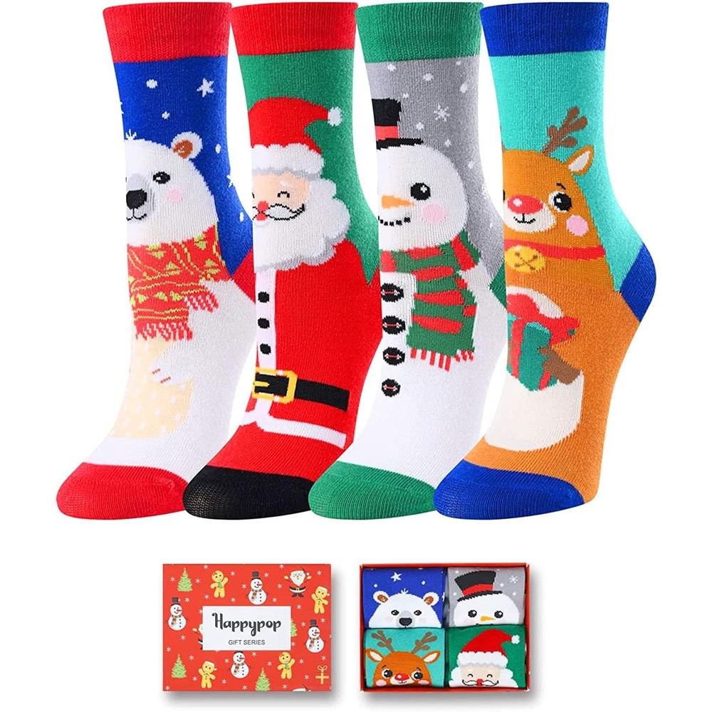 4 Pairs Christmas Socks For Teens Holiday Gift Boys Girl With Card Xmas Stocking