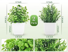 ZJIA 2 Pack Fake Plants Small Artificial 9.84 X 5.91 X 3.15 Inches, Green