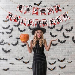 Halloween Banner Decorations Hanging Backdrop Garland For Indoor Outdoor Red …