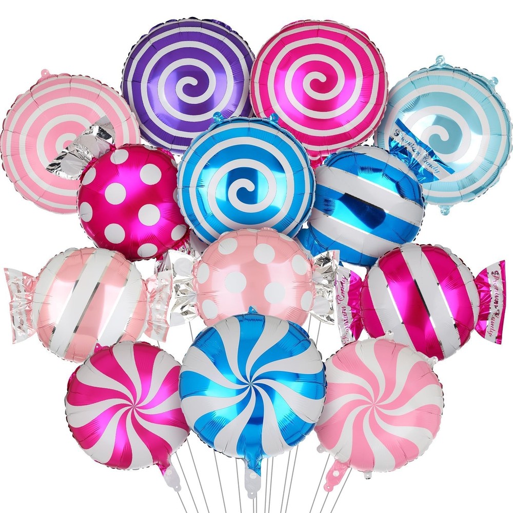 13 Pcs Sweet Candy Balloons Foil Set 18 Inch Mylar Lollipop Candy Land Balloo…
