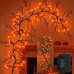 [8 Modes & Timer 6Ft 54 LED Willow Vine Twig Garland with 6FT-Orange, Orange