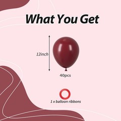 40pcs Burgundy Balloons, 12inch Matte Maroon Balloons for Valentine’s Day Ann…