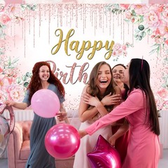 Avezano Happy Birthday Backdrop Banner for 70.8 inches x 43.3 inches, pink