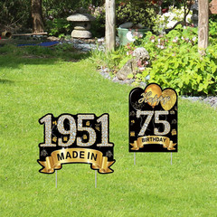 2Pcs Black Gold 75Th Birthday Yard Sign Decoration for Men Women,Happy 75Th Birt